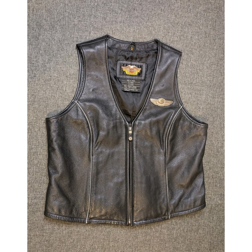 HARLEY DAVIDSON GENUINE LEATHER VEST 100th ANNIVERSARY WOMENS LADY SIZE LARGE